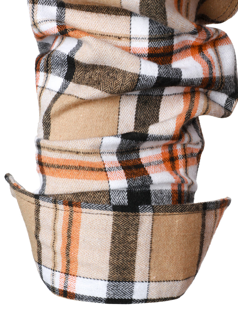 Men's Plaid Double Pocket Button Up Checkered Lapel Long Sleeve Fall Winter Shirt