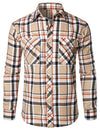 Men's Plaid Double Pocket Button Up Checkered Lapel Long Sleeve Fall Winter Shirt