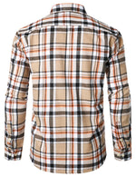 Men's Plaid Double Pocket Button Up Checkered Lapel Long Sleeve Fall Winter Shirt