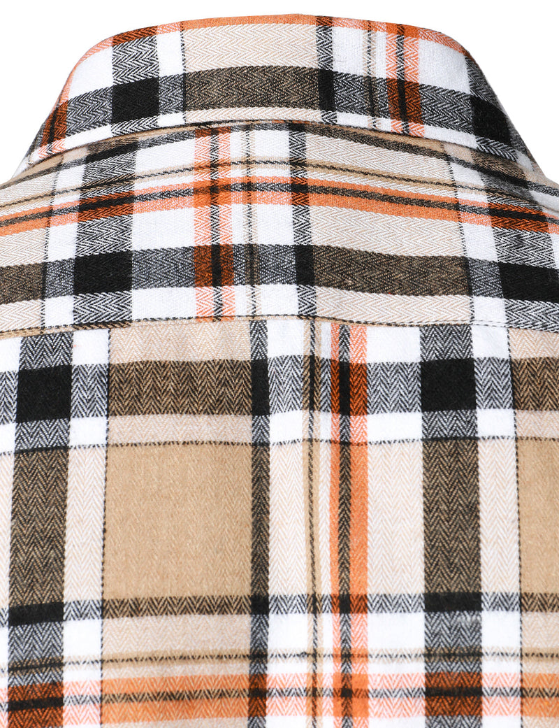 Men's Plaid Double Pocket Button Up Checkered Lapel Long Sleeve Fall Winter Shirt