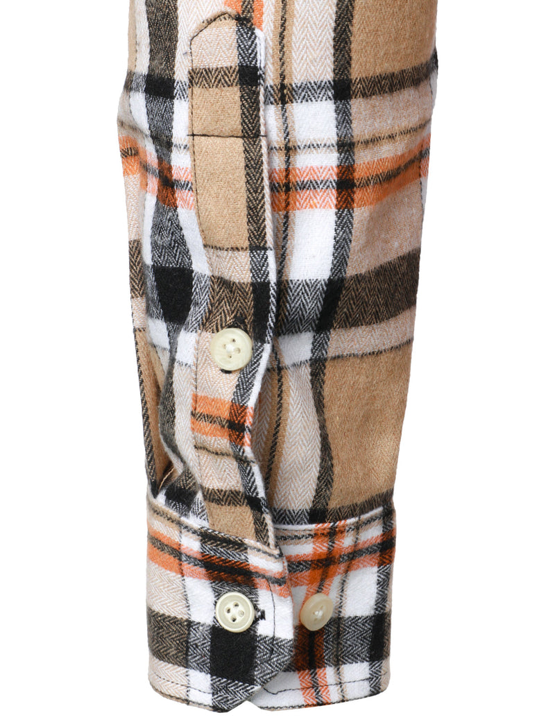 Men's Plaid Double Pocket Button Up Checkered Lapel Long Sleeve Fall Winter Shirt