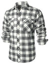 Men's Plaid Double Pocket Button Up Checkered Lapel Long Sleeve Fall Winter Shirt
