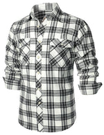 Men's Plaid Double Pocket Button Up Checkered Lapel Long Sleeve Fall Winter Shirt