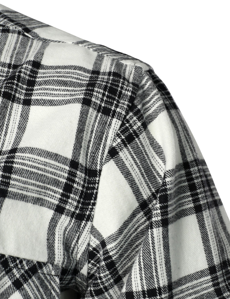 Men's Plaid Double Pocket Button Up Checkered Lapel Long Sleeve Fall Winter Shirt