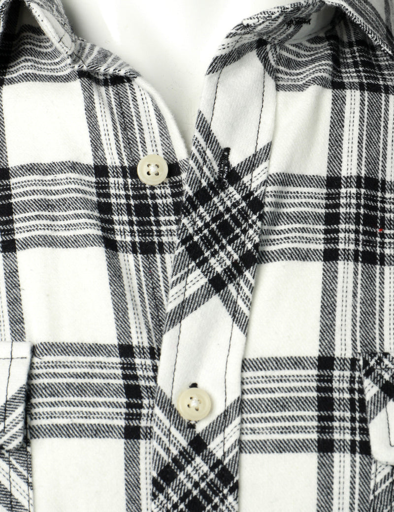 Men's Plaid Double Pocket Button Up Checkered Lapel Long Sleeve Fall Winter Shirt