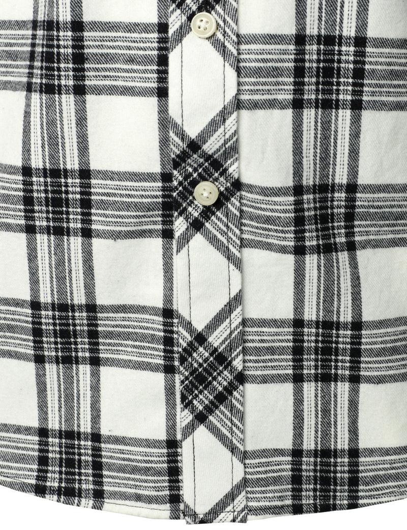 Men's Plaid Double Pocket Button Up Checkered Lapel Long Sleeve Fall Winter Shirt