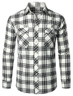 Men's Plaid Double Pocket Button Up Checkered Lapel Long Sleeve Fall Winter Shirt