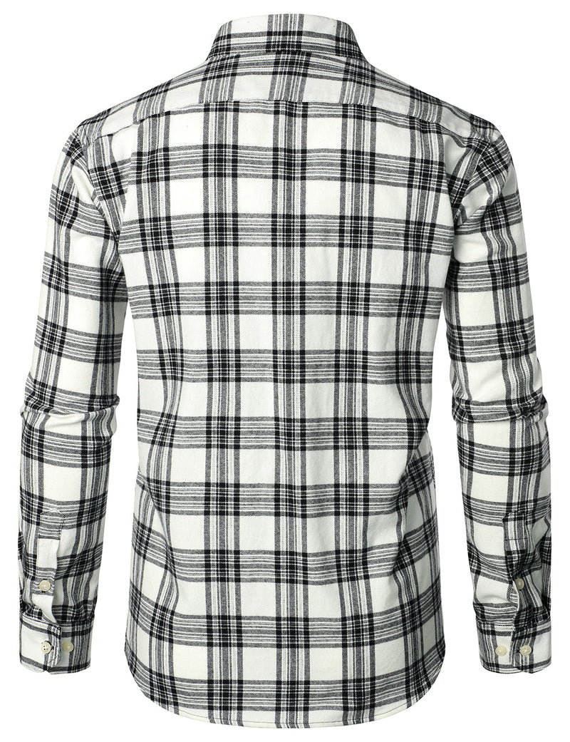 Men's Plaid Double Pocket Button Up Checkered Lapel Long Sleeve Fall Winter Shirt
