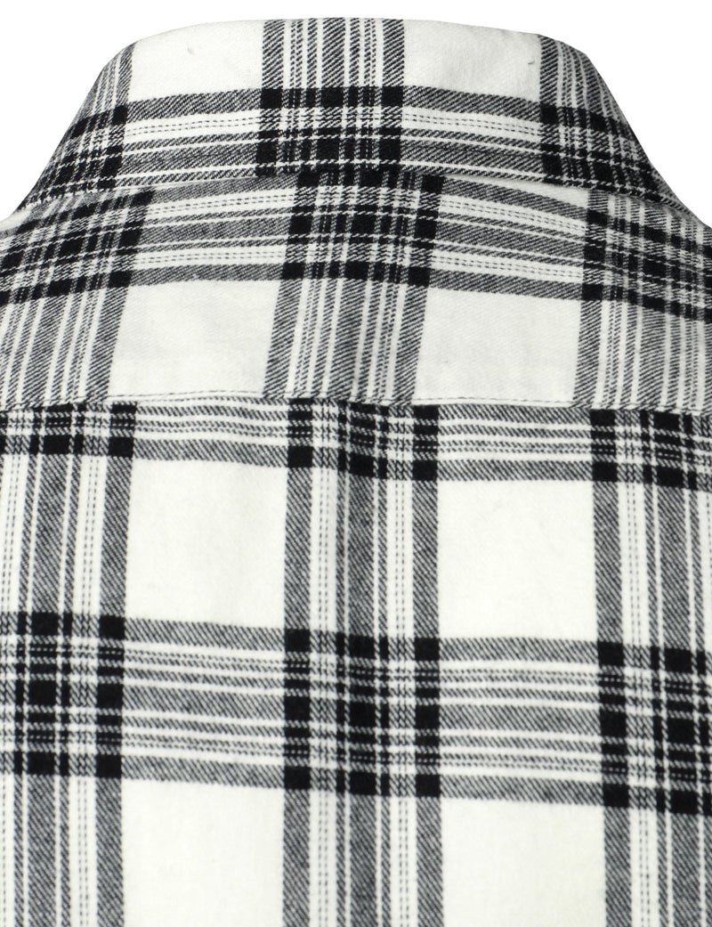 Men's Plaid Double Pocket Button Up Checkered Lapel Long Sleeve Fall Winter Shirt