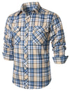 Men's Plaid Double Pocket Button Up Checkered Lapel Long Sleeve Fall Winter Shirt