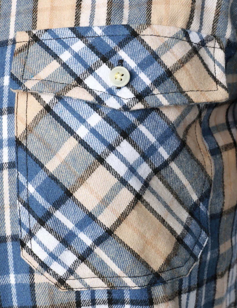 Men's Plaid Double Pocket Button Up Checkered Lapel Long Sleeve Fall Winter Shirt