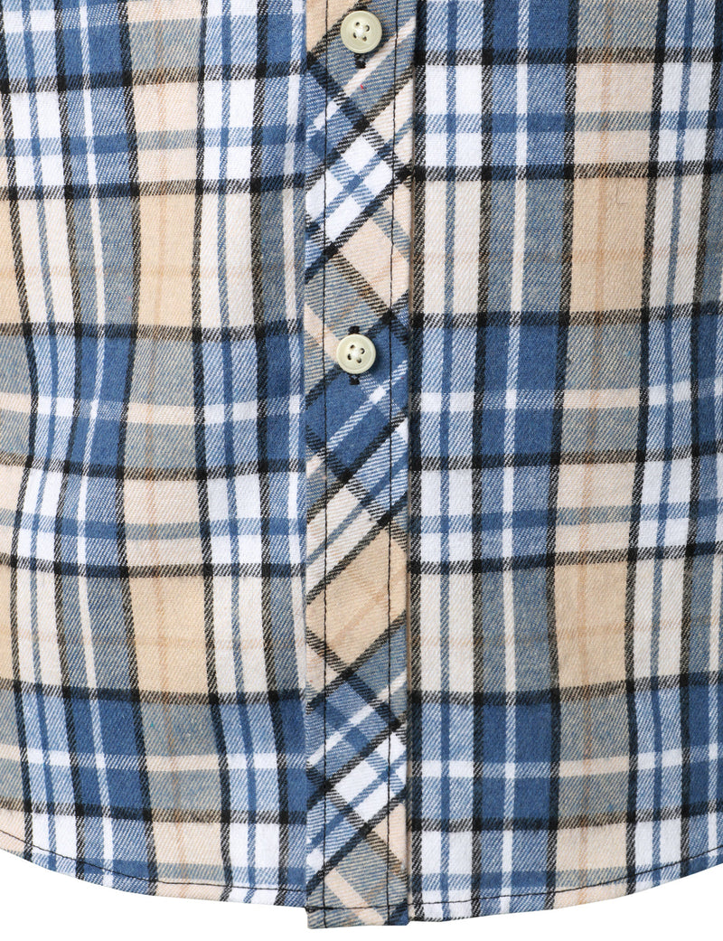 Men's Plaid Double Pocket Button Up Checkered Lapel Long Sleeve Fall Winter Shirt
