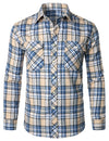 Men's Plaid Double Pocket Button Up Checkered Lapel Long Sleeve Fall Winter Shirt