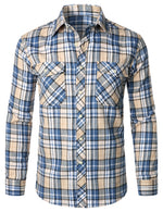 Men's Plaid Double Pocket Button Up Checkered Lapel Long Sleeve Fall Winter Shirt