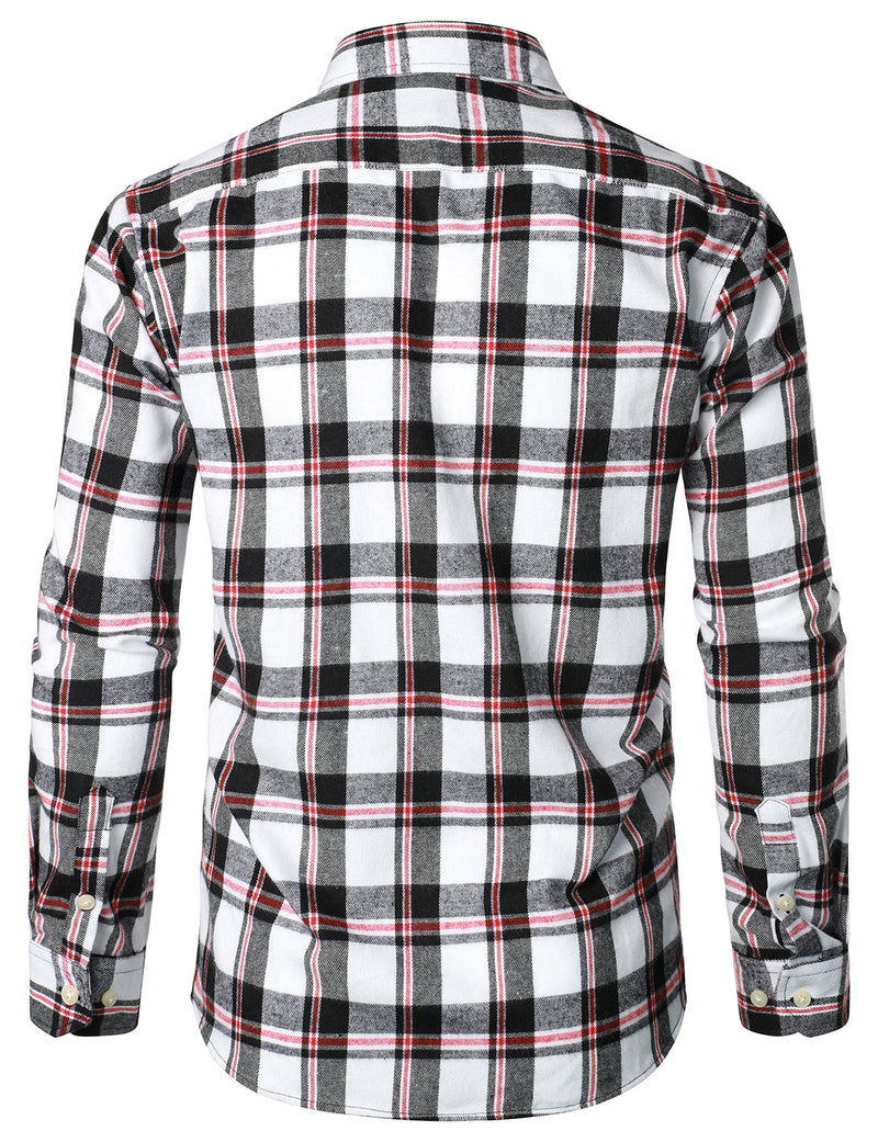 Men's Plaid Double Pocket Button Up Lapel Long Sleeve Flannel Shirt