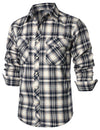 Men's Flannel Double Pocket Checkered Button Up Long Sleeve Casual Plaid Shirt