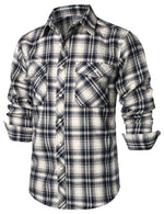 Men's Flannel Double Pocket Checkered Button Up Long Sleeve Casual Plaid Shirt