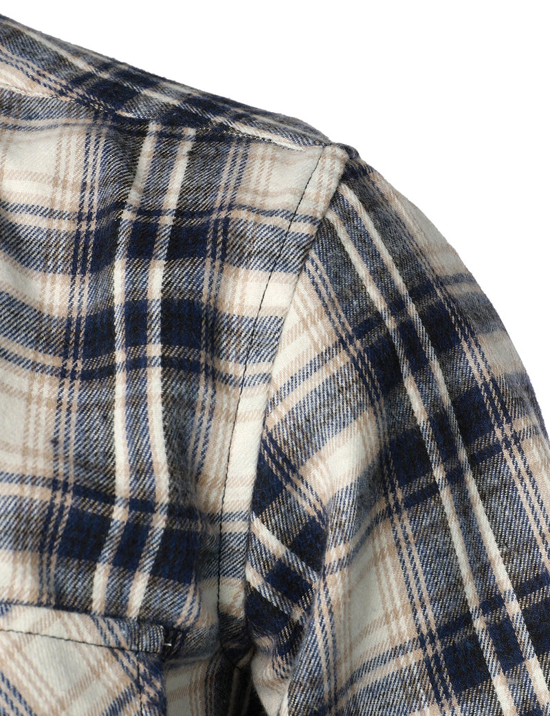 Men's Flannel Double Pocket Checkered Button Up Long Sleeve Casual Plaid Shirt