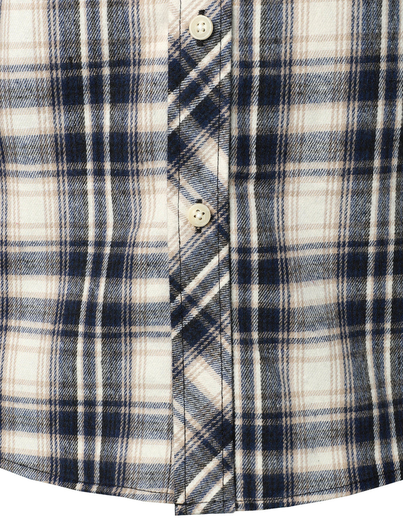 Men's Flannel Double Pocket Checkered Button Up Long Sleeve Casual Plaid Shirt