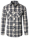 Men's Flannel Double Pocket Checkered Button Up Long Sleeve Casual Plaid Shirt