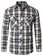 Men's Flannel Double Pocket Checkered Button Up Long Sleeve Casual Plaid Shirt