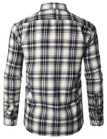 Men's Flannel Double Pocket Checkered Button Up Long Sleeve Casual Plaid Shirt