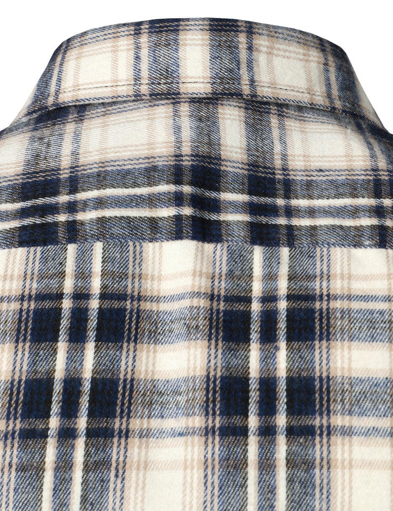 Men's Flannel Double Pocket Checkered Button Up Long Sleeve Casual Plaid Shirt