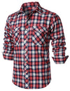 Men's Plaid Double Pocket Button Up Lapel Long Sleeve Flannel Shirt
