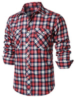 Men's Plaid Double Pocket Button Up Lapel Long Sleeve Flannel Shirt