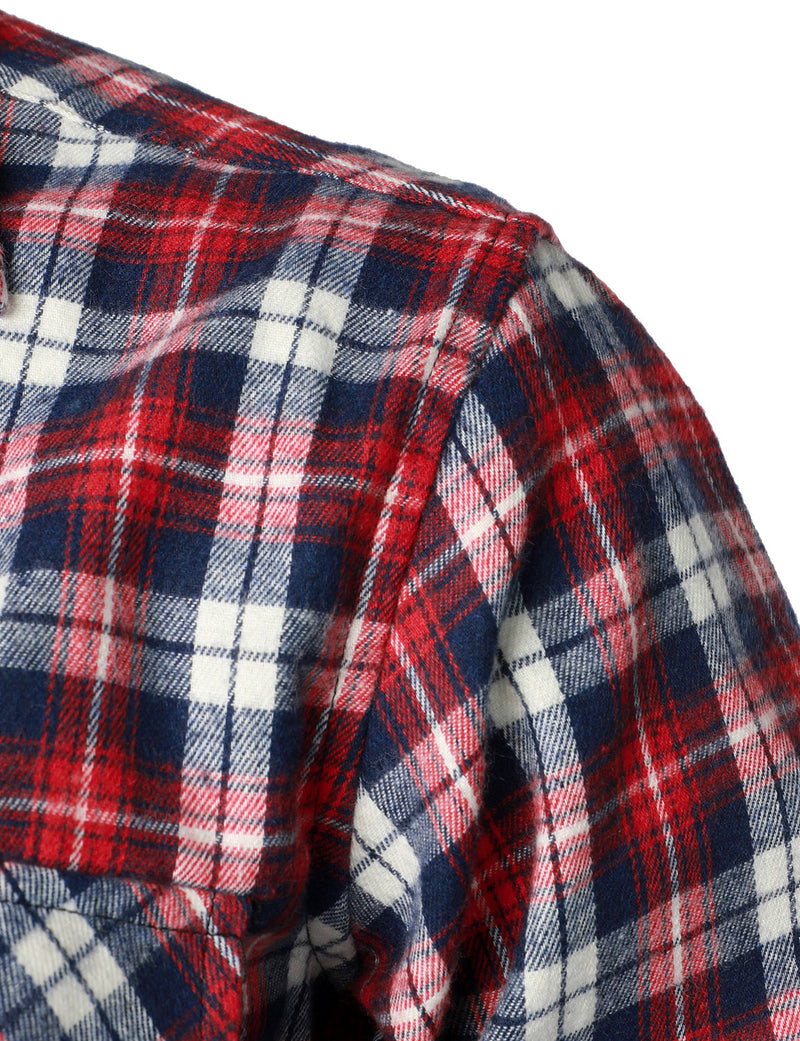 Men's Plaid Double Pocket Button Up Lapel Long Sleeve Flannel Shirt