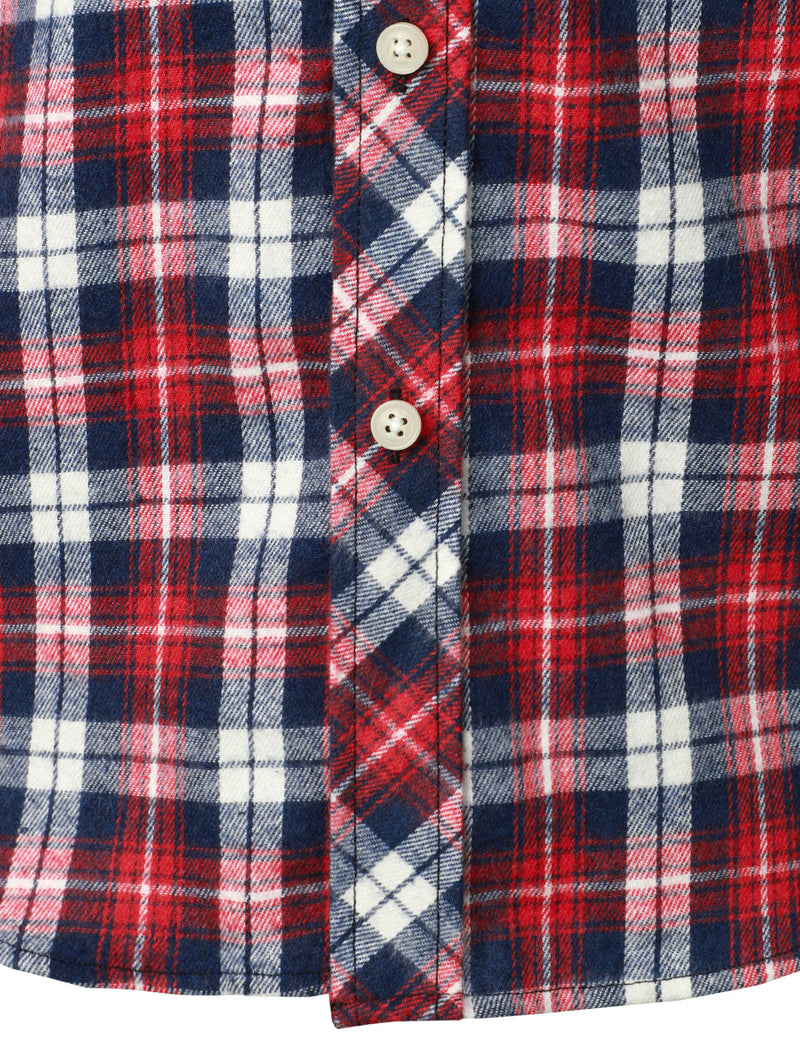 Men's Plaid Double Pocket Button Up Lapel Long Sleeve Flannel Shirt