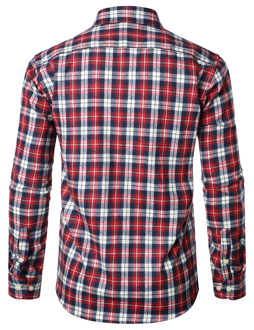 Men's Plaid Double Pocket Button Up Lapel Long Sleeve Flannel Shirt