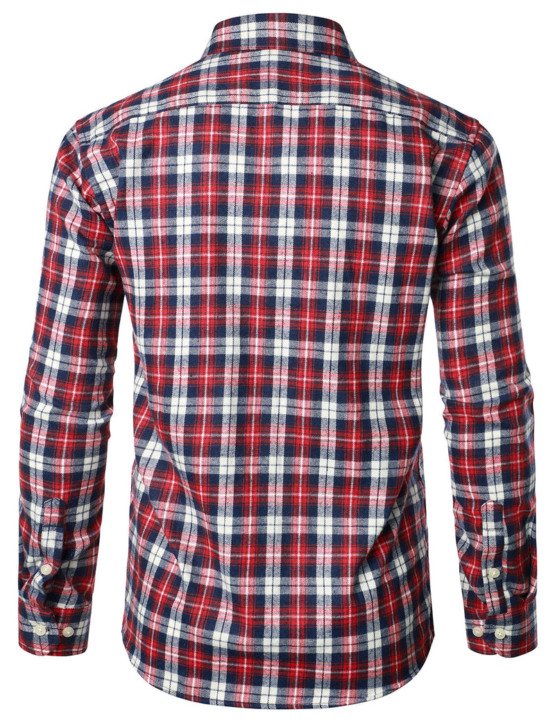 Men's Plaid Double Pocket Button Up Lapel Long Sleeve Flannel Shirt