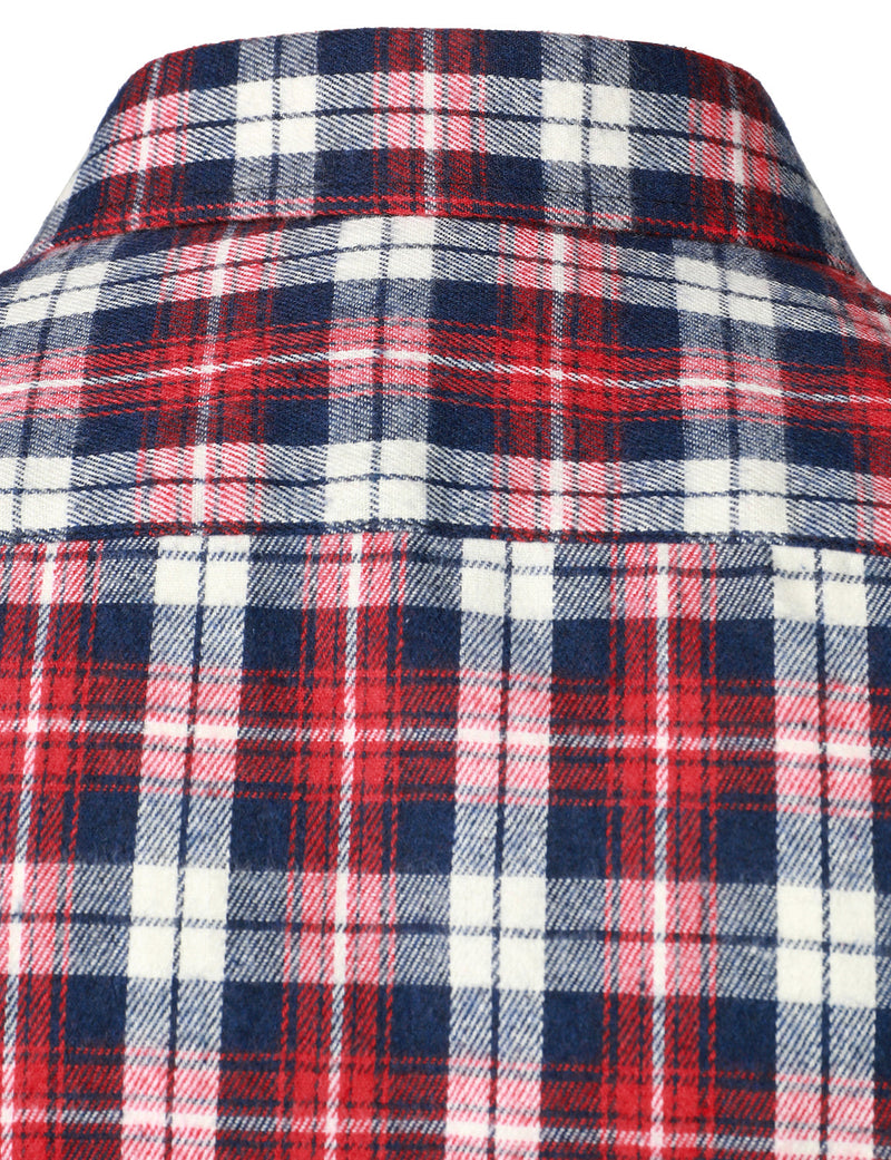 Men's Plaid Double Pocket Button Up Lapel Long Sleeve Flannel Shirt