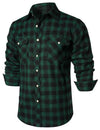 Men's Casual Plaid Double Pocket Flannel Checkered Button Up Long Sleeve Shirt