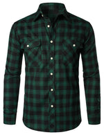 Men's Casual Plaid Double Pocket Flannel Checkered Button Up Long Sleeve Shirt