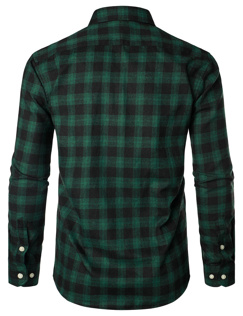 Men's Casual Plaid Double Pocket Flannel Checkered Button Up Long Sleeve Shirt