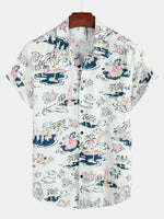 Men's Casual Hawaiian Cotton Print Short Sleeve Shirt