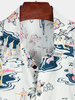 Men's Casual Hawaiian Cotton Print Short Sleeve Shirt