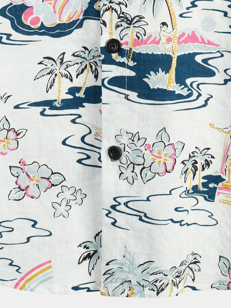 Men's Casual Hawaiian Cotton Print Short Sleeve Shirt
