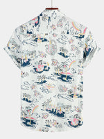 Men's Casual Hawaiian Cotton Print Short Sleeve Shirt