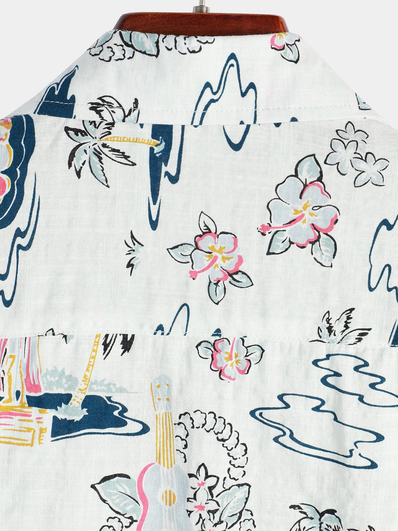 Men's Casual Hawaiian Cotton Print Short Sleeve Shirt