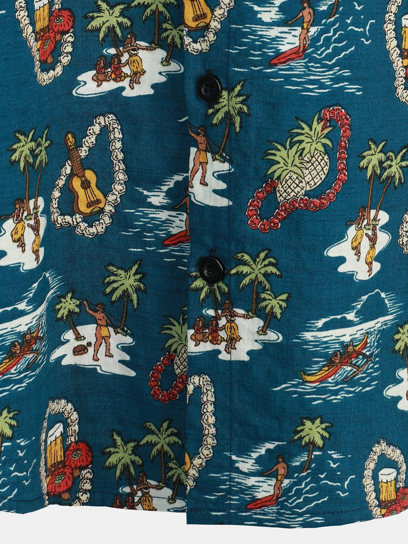 Men's Casual Hawaiian Cotton Print Short Sleeve Shirt