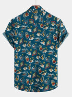 Men's Casual Hawaiian Cotton Print Short Sleeve Shirt