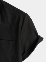 Men's Solid Color Linen Cotton Pocket Casual Button Short Sleeve Shirt