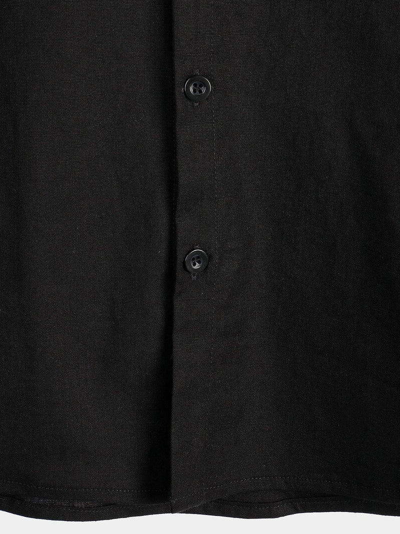 Men's Solid Color Linen Cotton Pocket Casual Button Short Sleeve Shirt