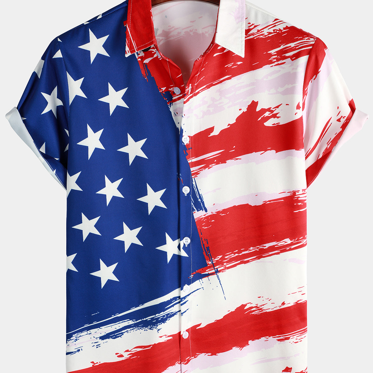 Men's American USA Flag Print Casual Short Sleeve Button Up Shirt