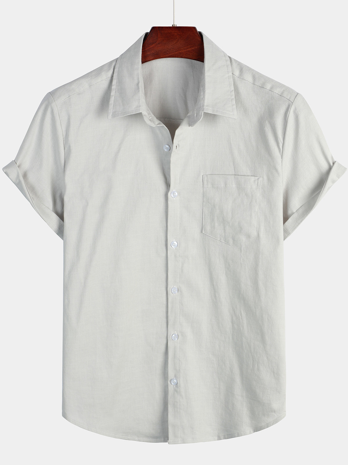 Men's Solid Color Linen Cotton Pocket Casual Button Short Sleeve Shirt