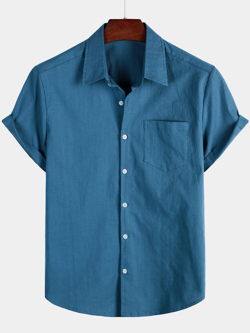 Bundle Of 3 | Men's Linen Cotton Pocket Solid Color Casual Short Sleeve Shirts