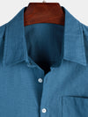 Men's Solid Color Linen Cotton Pocket Casual Button Short Sleeve Shirt